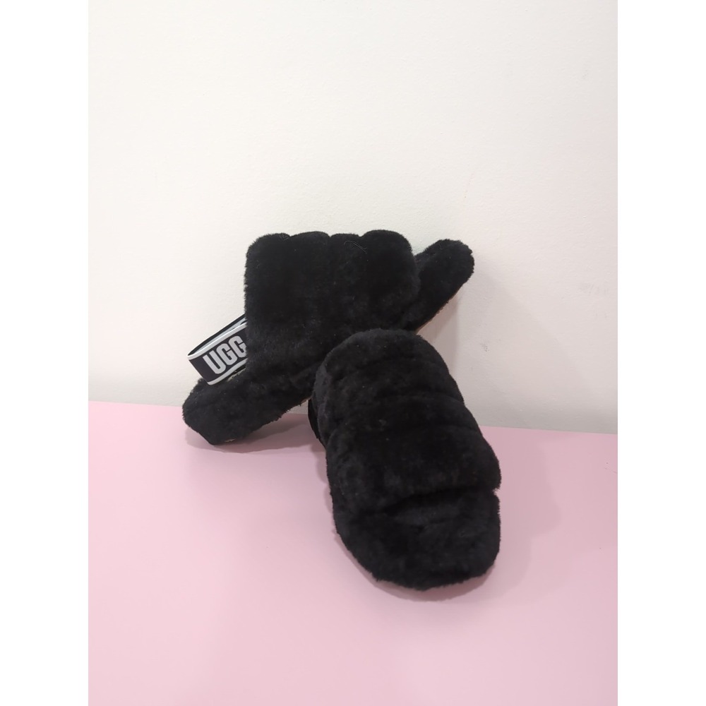 UGG Shoes Womens Size 9 Black Fluff Yeah Slide Slippers‎ Fuzzy Shearling 1095119